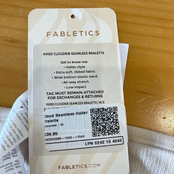 Ribbed fabletics halter sports bra beige - Picture 3 of 3